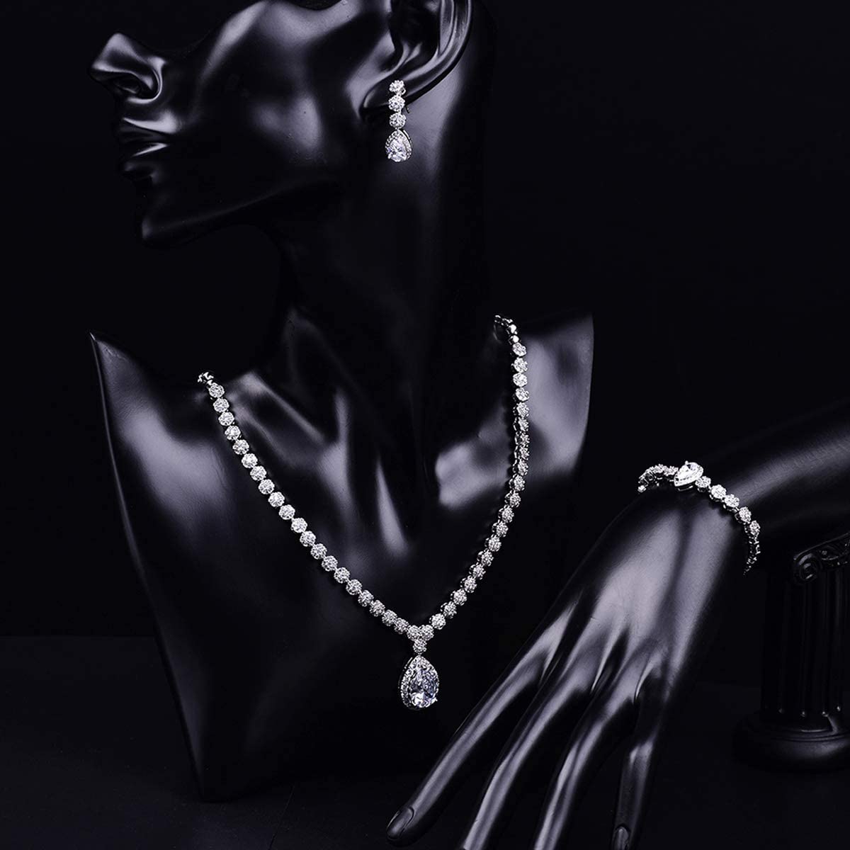Hadskiss Jewelry Set for Women, Necklace Dangle Earrings Bracelet Set, White Gold Plated Jewelry Set with White AAA Cubic Zirconia, Allergy Free Wedding Party Jewelry for Bridal Bridesmaid - Image 5